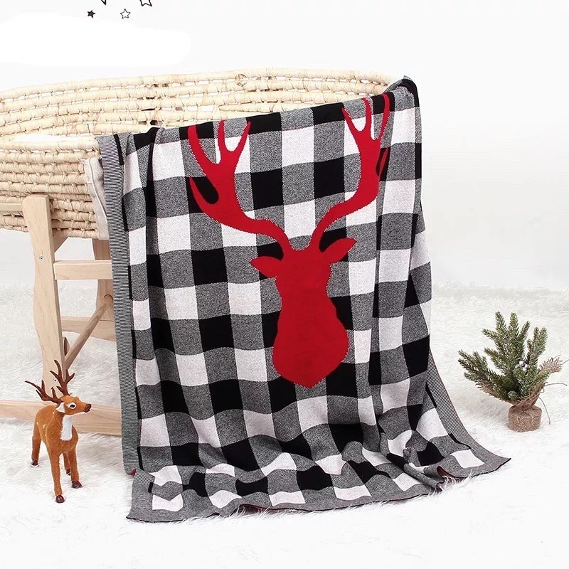 Deer Classic Grid Cotton Knitted Baby Blanket 100x80 cm